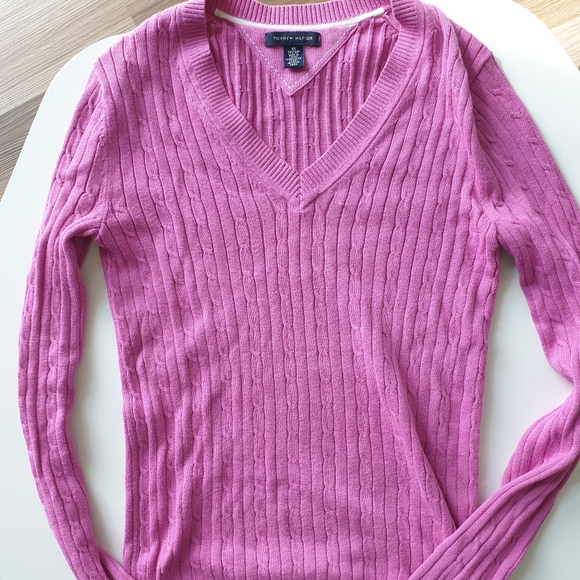Tommy Hilfiger Pink Pima Cotton v-neck sweater XS - Picture 1 of 2